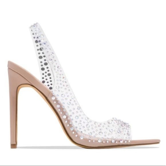 !! NEW !! Transparent Slingback Peep Toe Embellished Heels in Silver - Picture 5 of 6
